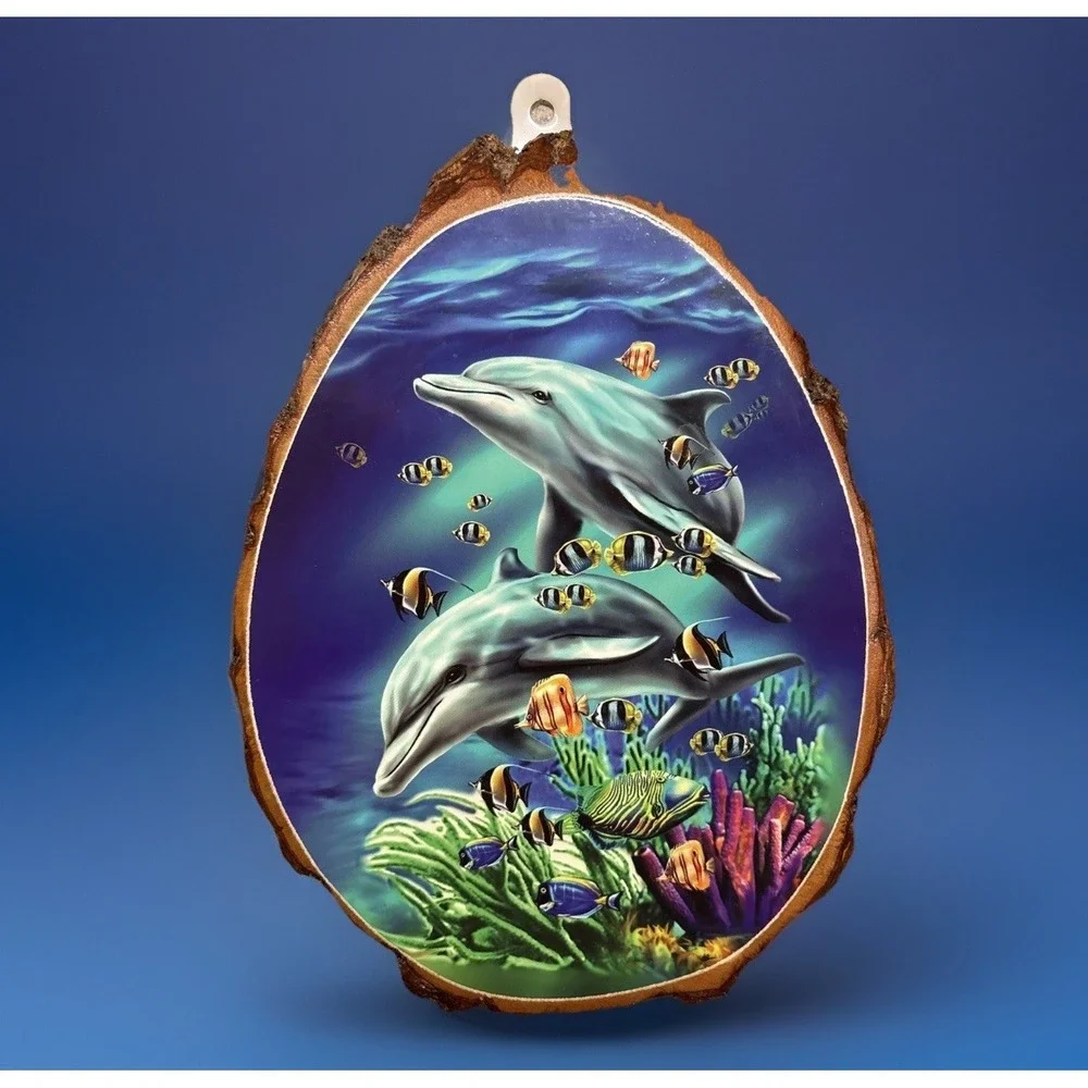 Unique Dolphin Saltwater Fish Wood Block Wall 10.5 Inch Plaque Excellent Cond.